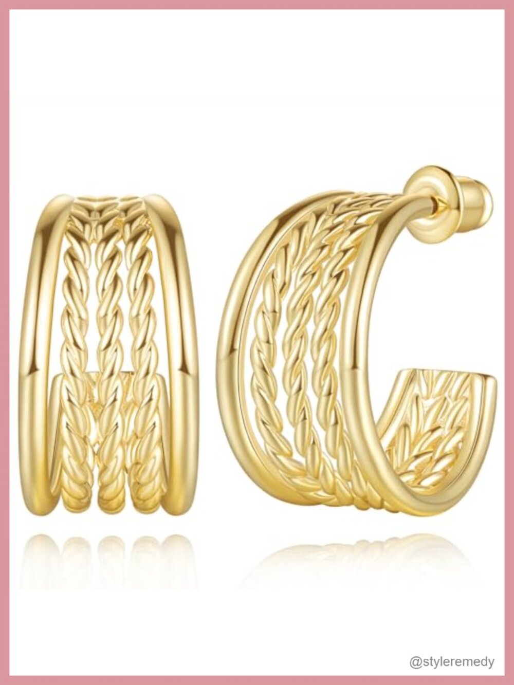 14k Gold Plated Hoop Earrings for Women 20mm Wide Twist Braid Design